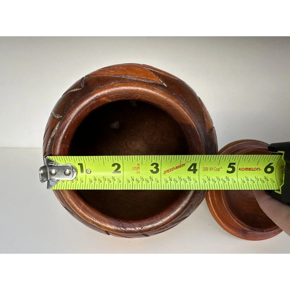 Vintage Hand Carved Wooden‎ Canister Jar 7